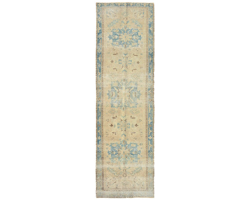 11 Ft Vintage Persian Style Hand Knotted Distressed Low Pile Wool Runner Rug